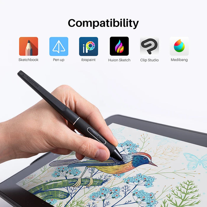Drawing monitor with pen display, compatible with Android, Windows, and Mac OS, comes in green color with a stand