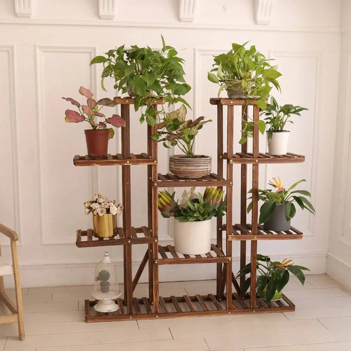 Robust Pine Wood and Metal Plant Stand, 65 kg