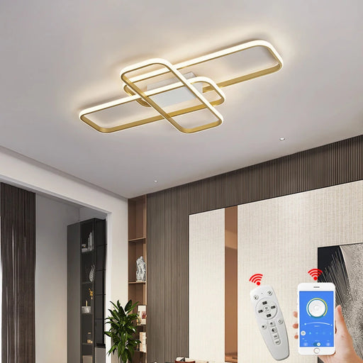 Elegant gold LED ceiling light for bedroom with wide voltage compatibility