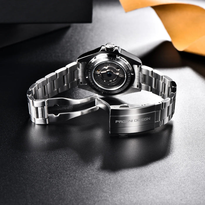 Stainless Steel Mechanical Watch with Dual Time and Calendar