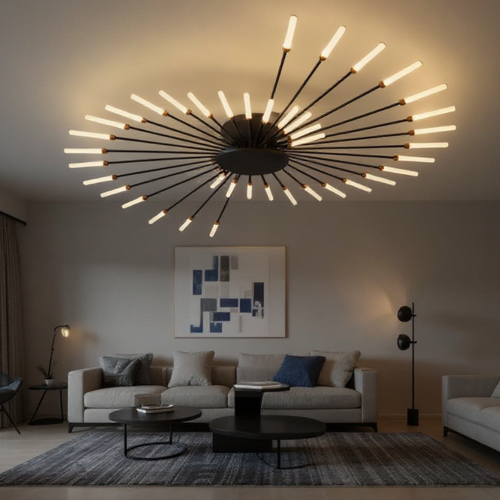 Modern 42-Head Black LED Ceiling Light Fixture
