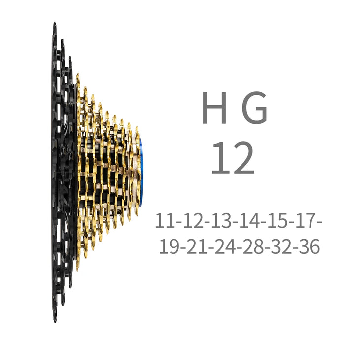 Road Bike Cassette Black Gold 12s/11-28T 127g – Ultra-lightweight gear cluster upgrade for road bicycles
