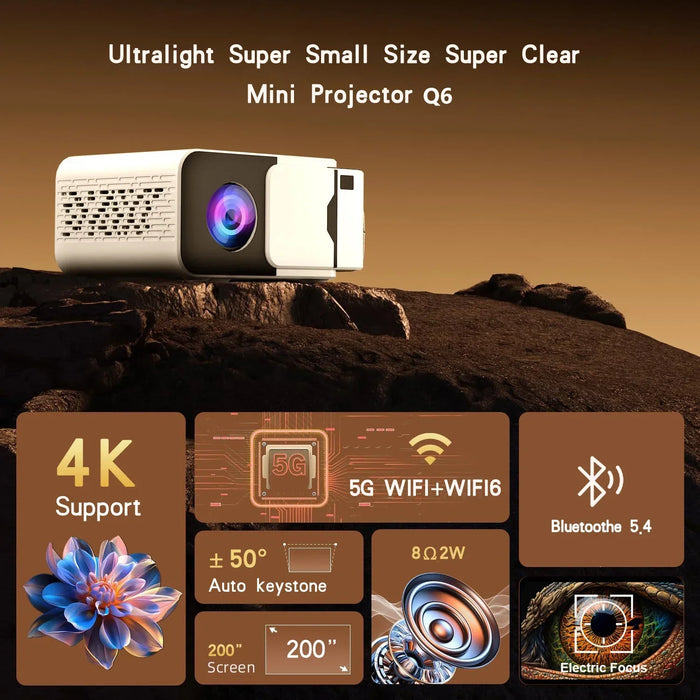 Mini Movie Projector 300 ANSI Lumens with Bluetooth 5.4