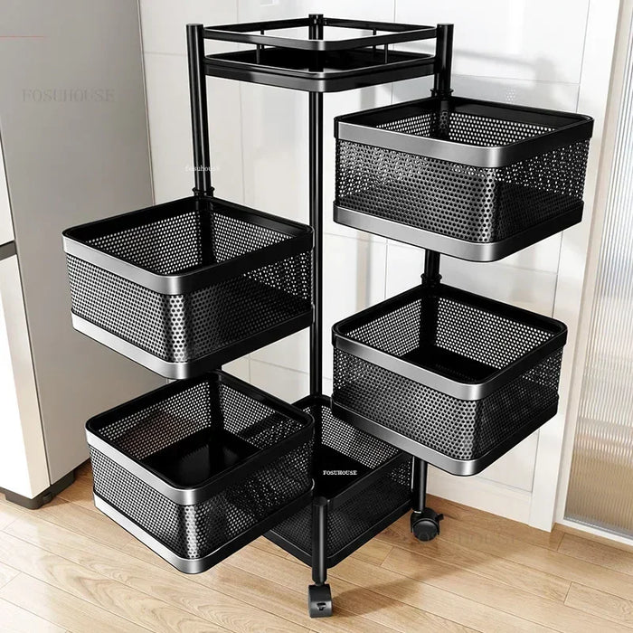 Multi-Layer Rotating Storage Cart – Portable Metal Kitchen Organizer B 3 layers-White