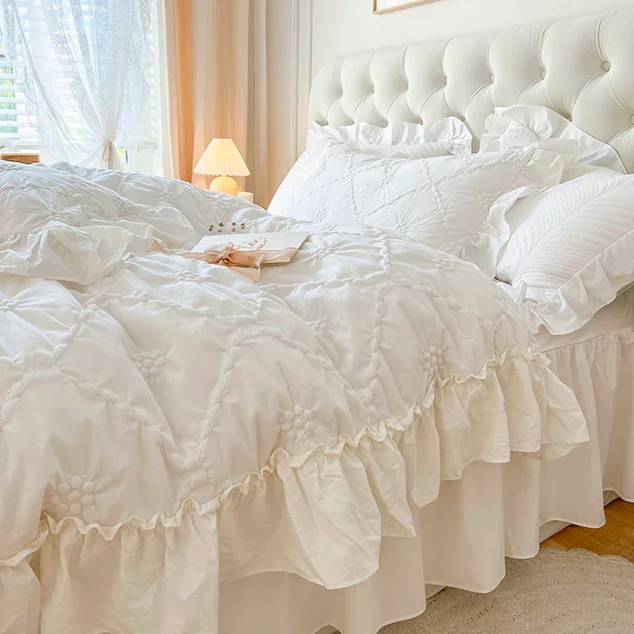 100% Cotton Washed Bedding Set Heart Pattern Duvet Cover with Pillowcases