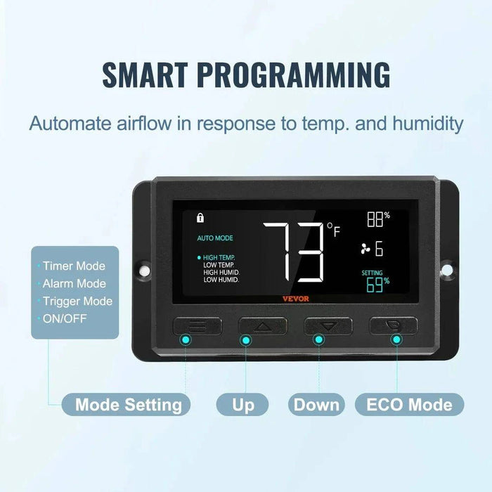 Shutter Exhaust Fan with Temp & Humidity Controller 35 cm Ventilation for Greenhouses Garages - FLUXA