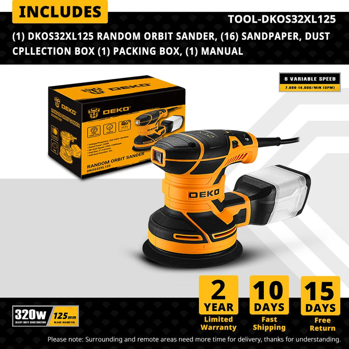 Random Orbit Sander 320W 14000RPM Dust Collection Polisher for Home DIY Carpentry
