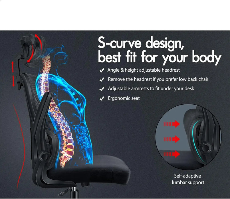 Breathable Mesh Desk Chair with Adjustable Armrests, Tilt & Removable Headrest Home or Office Use