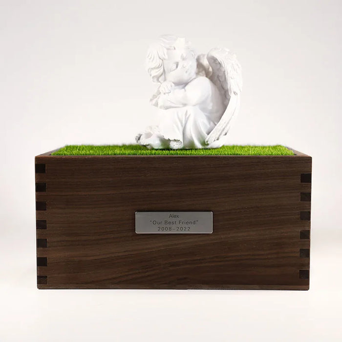 Black Walnut Pet Ashes Urn Customizable Wooden Memorial Box with Photo Holder