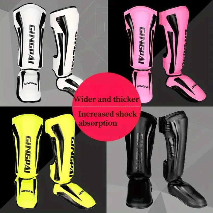 Muay Thai Leg Guard White Medium Shin Protection Kickboxing Gear for Martial Arts Training