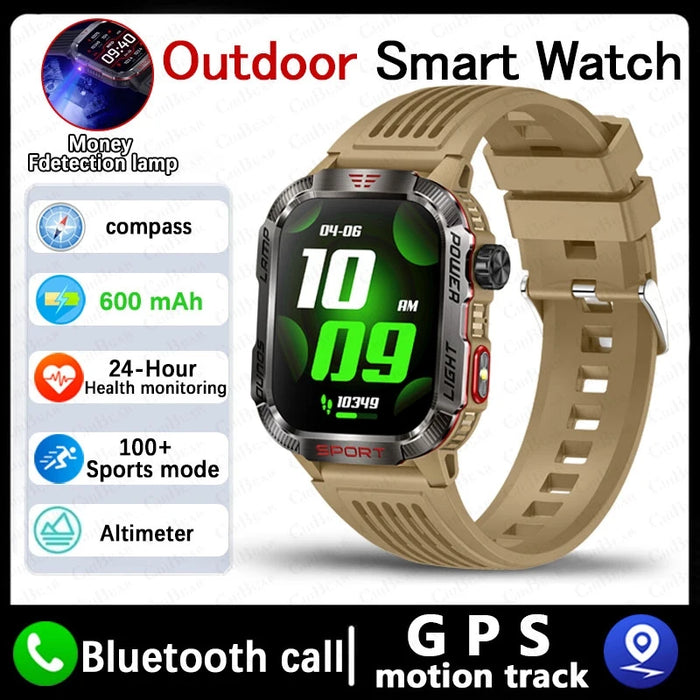Waterproof Outdoor Smartwatch with Compass & Flashlight – Yellow Silicone