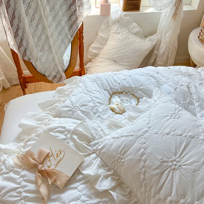 100% Cotton Washed Bedding Set Heart Pattern Duvet Cover with Pillowcases