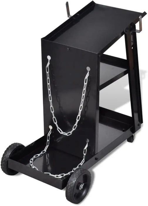 Heavy-Duty Steel Welding Trolley 3-Tier Storage with Gas Cylinder Chains, 40kg Load