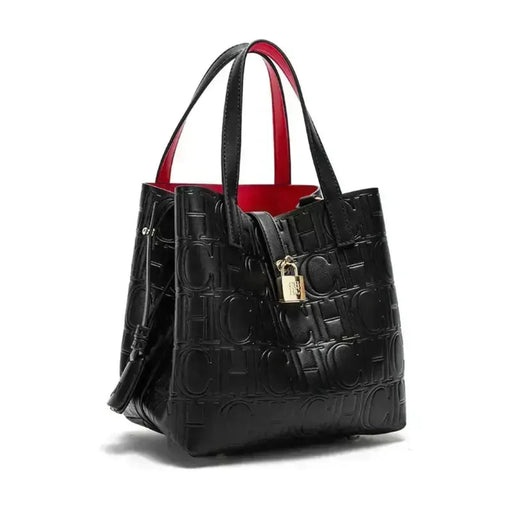 Stylish and practical black large PU leather tote bag for women