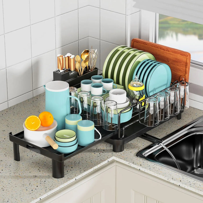 Includes sections for dishes, bowls, utensils, and cutting board holder for multi-purpose storage