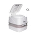 Portable camping toilet with 32L flush, 20L waste tank, pressurized pump, and level indicator