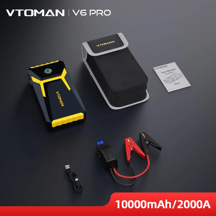 Black and red Car Jump Starter Power Bank 2000A Auto Battery Booster with LED flashlight and dual USB ports