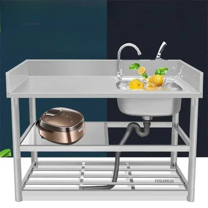 Stainless Steel Commercial Kitchen Sink with Workbench