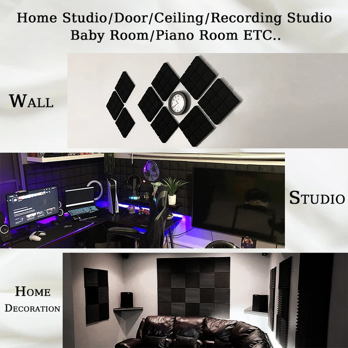 Soundproof foam black with tapes for acoustic noise insulation in 24 pcs 25cm thick