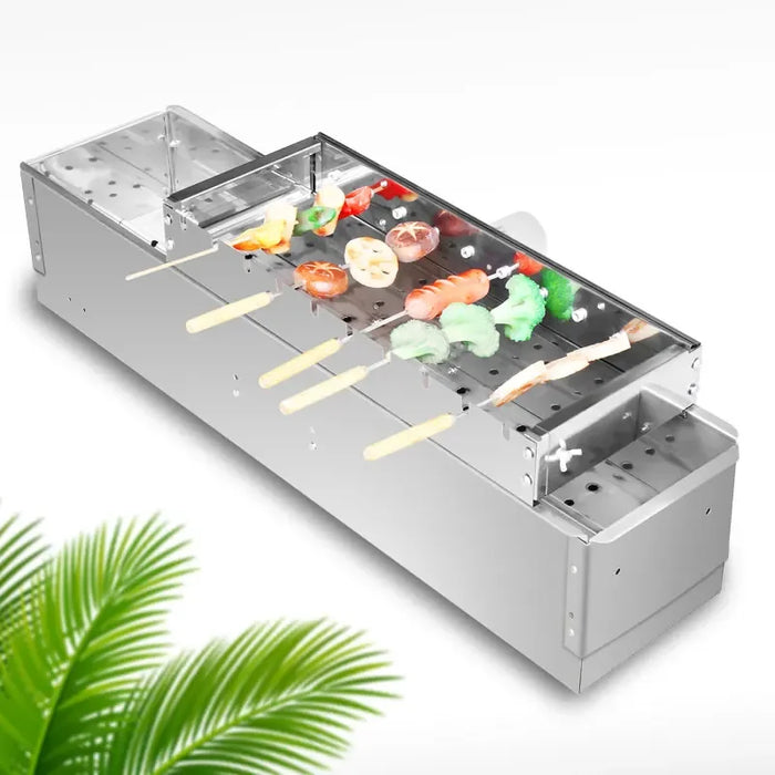 Automatic Rotating BBQ Skewer Grill with Stainless Steel and Adjustable Width