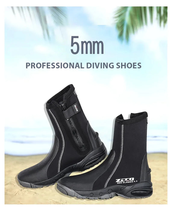 Dive Boots 5mm Neoprene Wetsuit Side Zipper Size 9 (41-42) Snorkeling Scuba Shoes