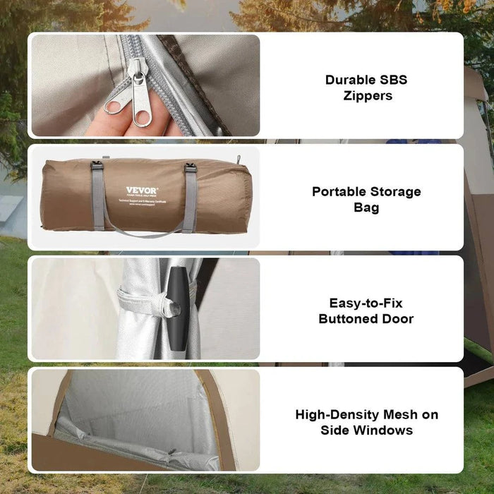 Portable camping shower tent with privacy, 168cm x 168cm x 220cm, ideal for outdoor activities