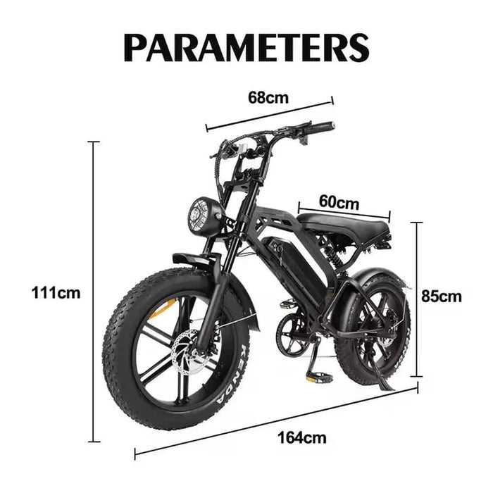 Multiple Riding Modes for Versatility Electric Bike 500W Motor, 48V 15AH, Fat Tire, 7-Speed, Double Suspension & Hydraulic Brakes