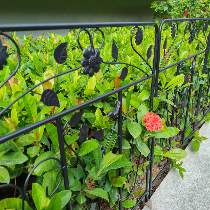 Black coated steel garden fence panels, 81x61 cm decorative metal folding border, 5-pack