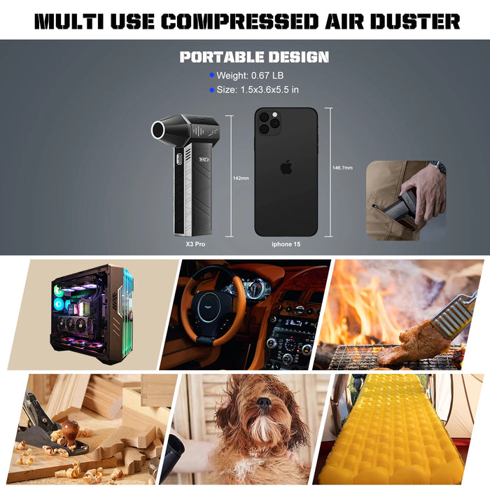 Versatile Black Turbo Fan with 8000mAh Li-ion Battery