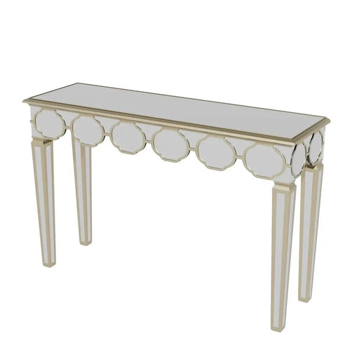 Rectangular mirrored console table with gold rim for elegant home decor
