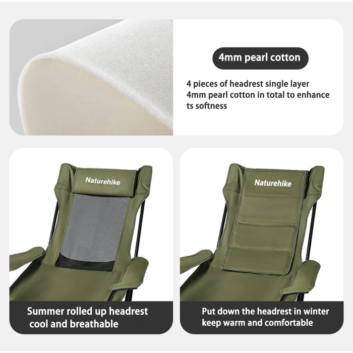 Portable Outdoor Camping Recliner Chair with Pillow – Khaki, 3-Position Adjustable