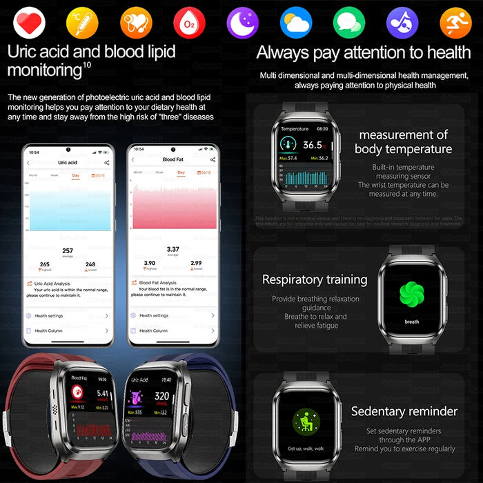 2.06" AMOLED Health Watch with ECG, Oxygen & Temp Sensor