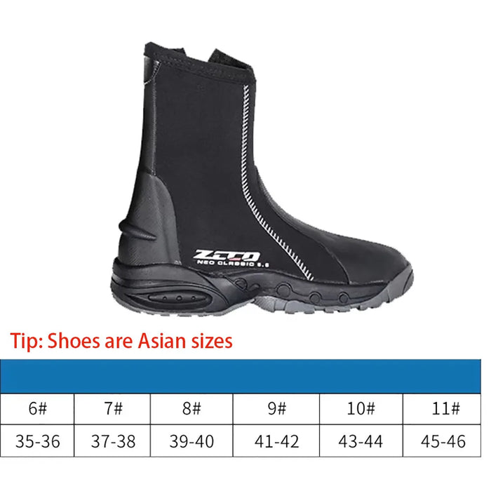 Dive Boots 5mm Neoprene Wetsuit Side Zipper Size 9 (41-42) Snorkeling Scuba Shoes