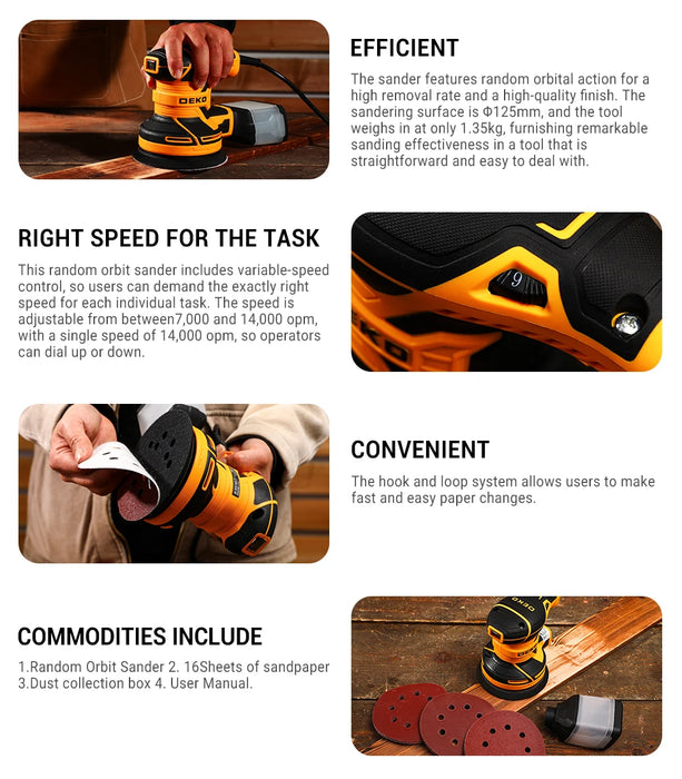 Random Orbit Sander 320W 14000RPM Dust Collection Polisher for Home DIY Carpentry