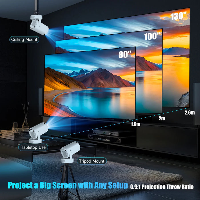 4K Portable Projector Grey with WiFi6 Android 11 and Speaker