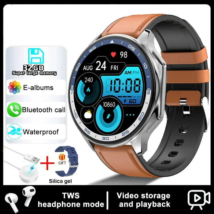 Smartwatch 2025 | 4GB, Bluetooth Calling, MP3/MP4, Fitness Tracker, Waterproof - Leather Brown