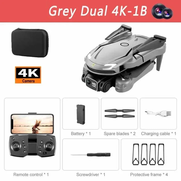 4K Dual Camera Drone Quadcopter with Remote Control for Aerial Photography - Grey compact and foldable design for easy transport and outdoor adventures