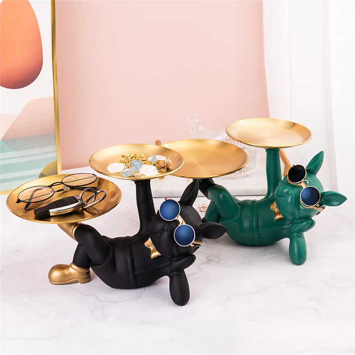 Resin Bulldog Statue with Tray – Decorative Storage Ornament
