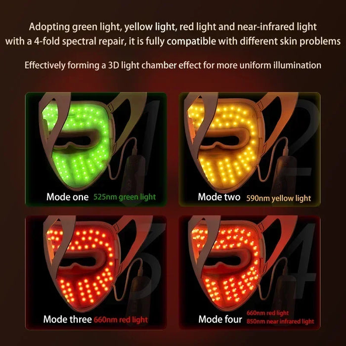 Silicone LED face mask with 7 colors red light therapy promoting skin rejuvenation