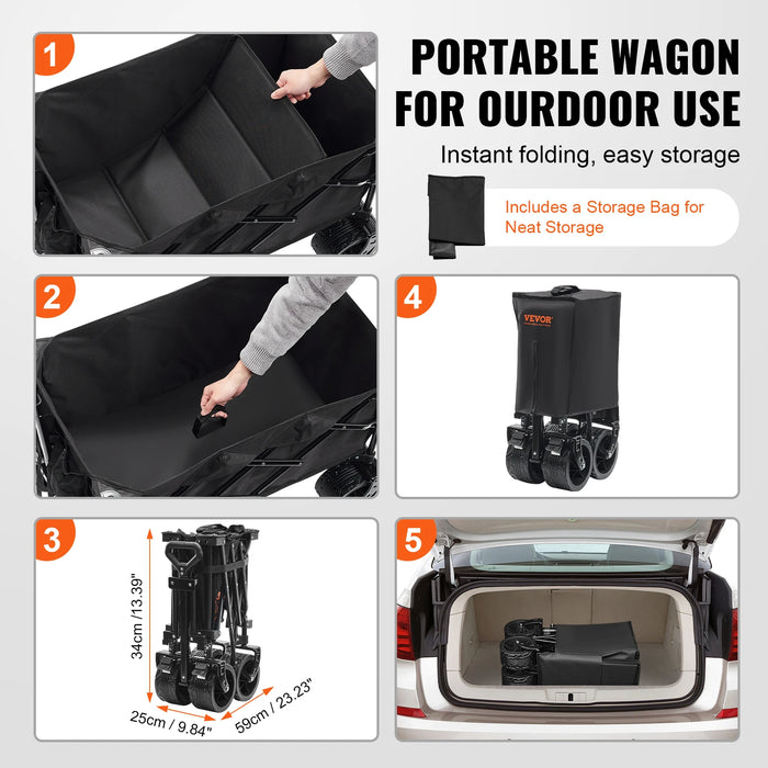 Collapsible folding wagon cart with 350 lbs capacity for all-terrain use