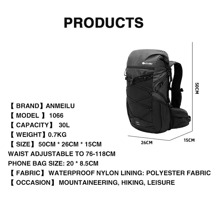 Portable 30L Outdoor Backpack for Hiking, Camping & Travel