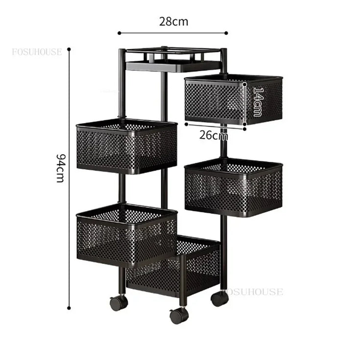 Multi-Layer Rotating Storage Cart – Portable Metal Kitchen Organizer B 5 layers-Black