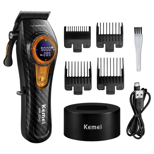 Professional cordless hair clipper with adjustable settings and base