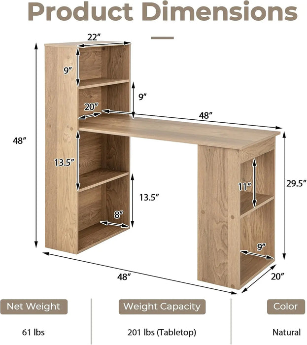 Space-Saving Computer Desk with Storage Shelves & CPU Stand Reversible 3-in-1 Design