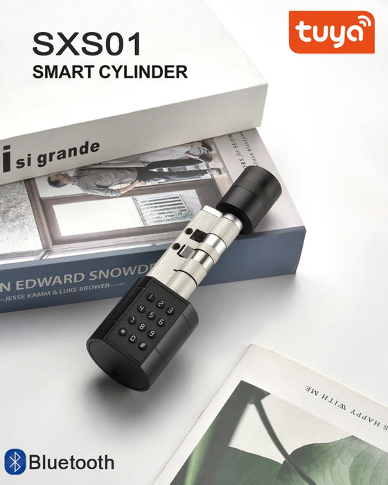 Fingerprint Cylinder Smart Door Lock Silver with Gateway Digital Keypad Key Card product showcasing its sleek design and multiple access options