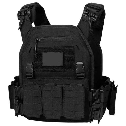 Tactical black plate carrier vest with quick release and adjustable straps