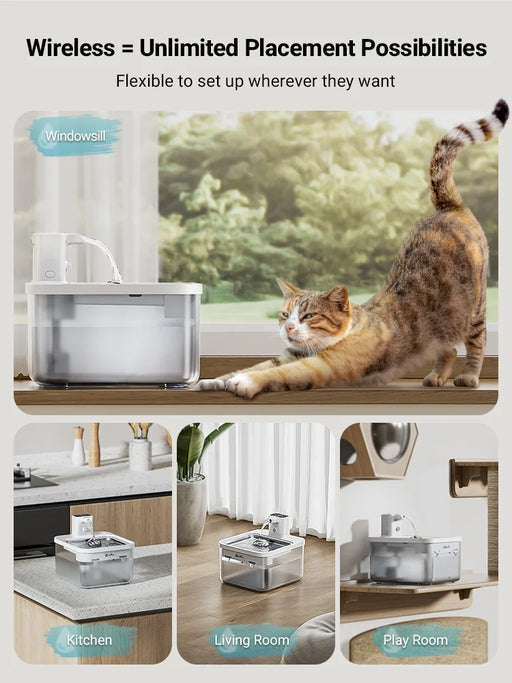 Battery-Powered Stainless Steel Cat Water Fountain with Multi-Stage Filtration and Dual Water Modes