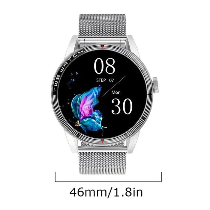 Smart Watch with Earbuds IP67 Waterproof Sports Health Tracker (Silver steel strip) - FLUXA