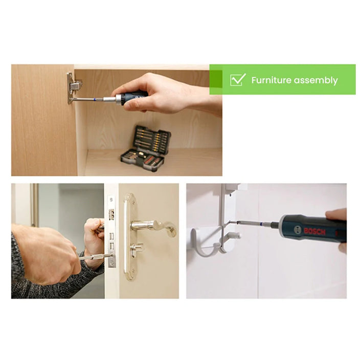 Comprehensive set with various bit types, sleeves, and extension rods