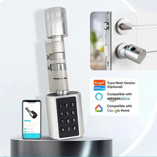 Fingerprint Cylinder Smart Door Lock Silver with Gateway Digital Keypad Key Card